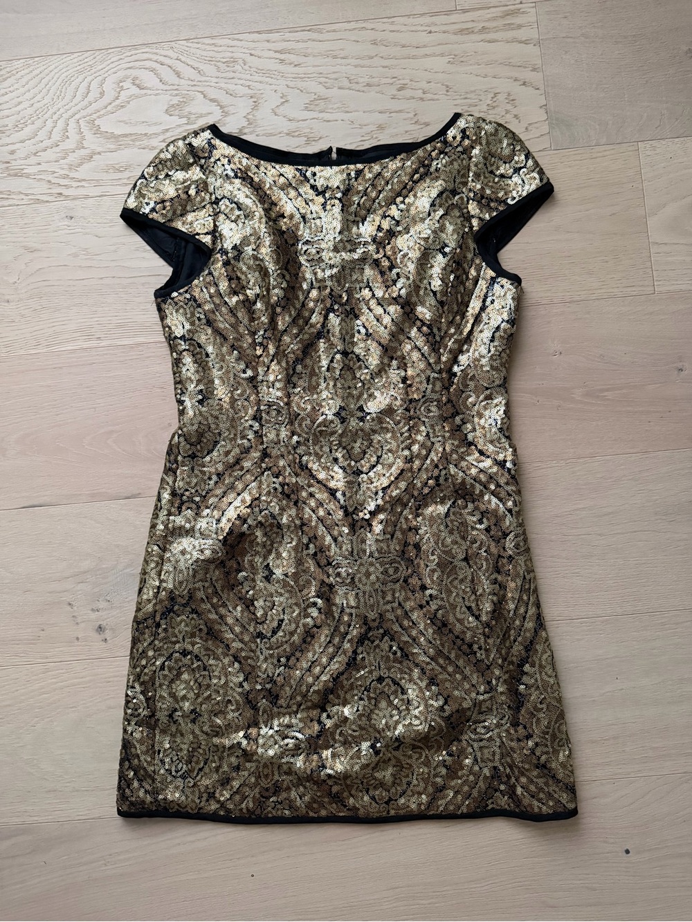 Nanette Lepore "Society Sheath" (or "Joan of Arc") Gold Sequin Mini Dress.